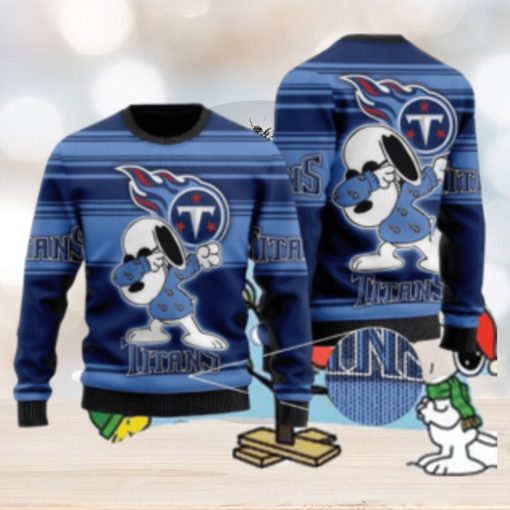 Tennessee Titans Snoopy Funny Knitted Christmas Sweater AOP Snowplow