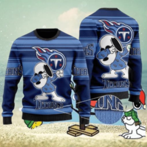 Tennessee Titans Snoopy Funny Knitted Christmas Sweater AOP Snowplow