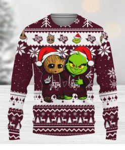 Texas AM Aggies Baby Groot And Grinch Best Friends Football American Knitted Christmas Sweater Gift Holidays