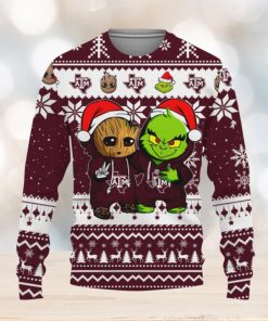 Texas AM Aggies Baby Groot And Grinch Best Friends Football American Knitted Christmas Sweater Gift Holidays