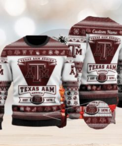 Texas AM Aggies Football Team Logo Ugly Christmas 3D Sweater Wintertime Custom Name