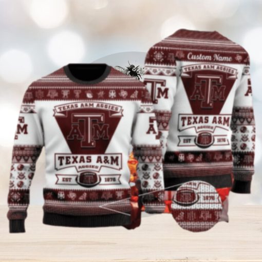 Texas AM Aggies Football Team Logo Ugly Christmas 3D Sweater Wintertime Custom Name