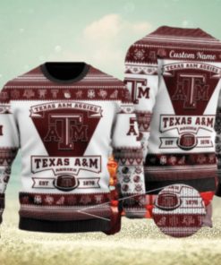 Texas AM Aggies Football Team Logo Ugly Christmas 3D Sweater Wintertime Custom Name