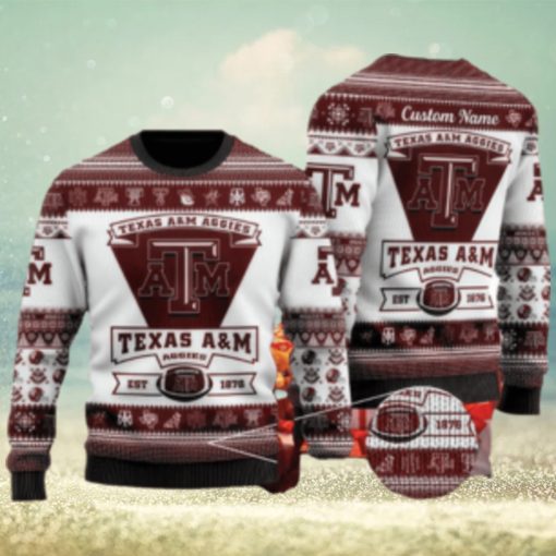 Texas AM Aggies Football Team Logo Ugly Christmas 3D Sweater Wintertime Custom Name