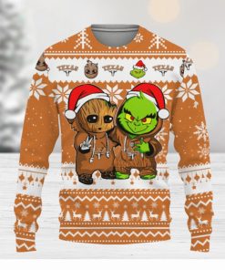 Texas Longhorns Baby Groot And Grinch Best Friends Football American Knitted Xmas 3D Sweater Gift Holidays