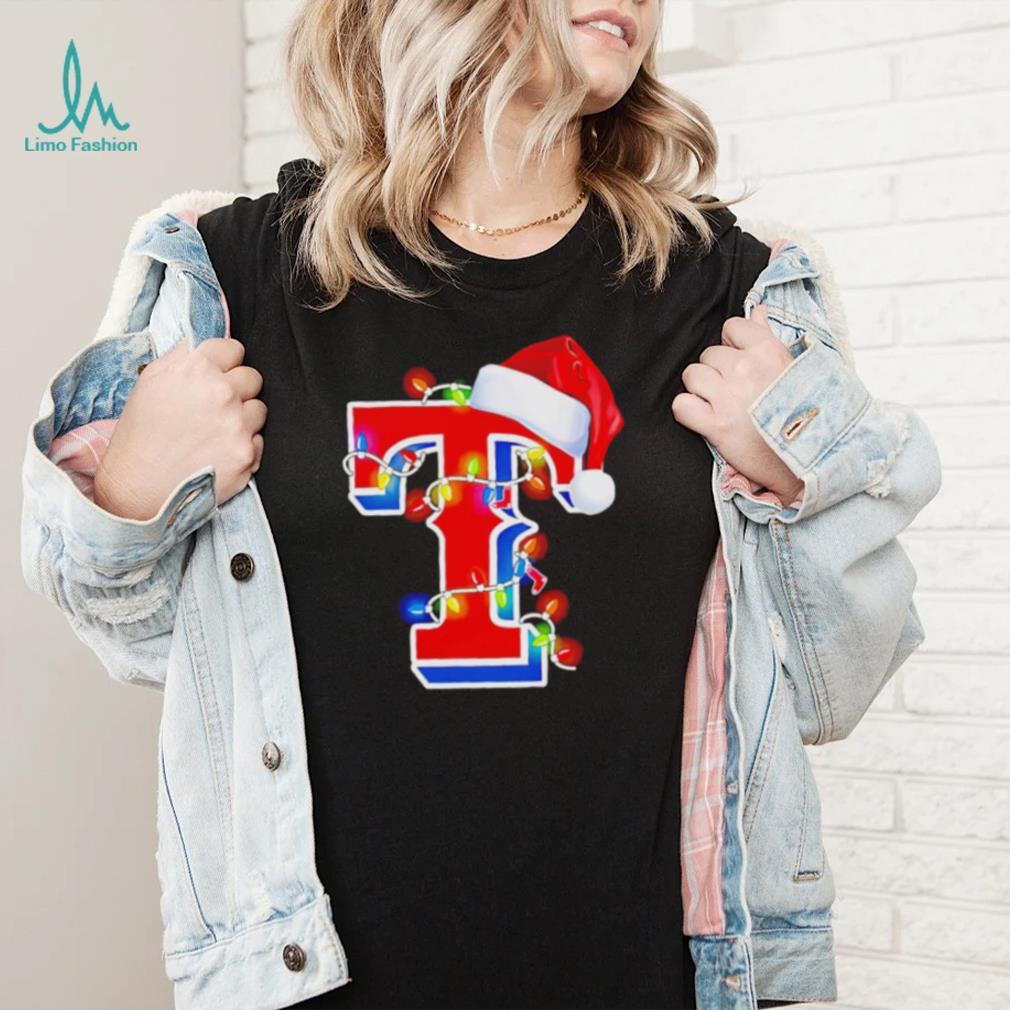 Texas Rangers big logo Santa hat Christmas lights shirt Texas Rangers big logo Santa hat Christmas lights shirt
