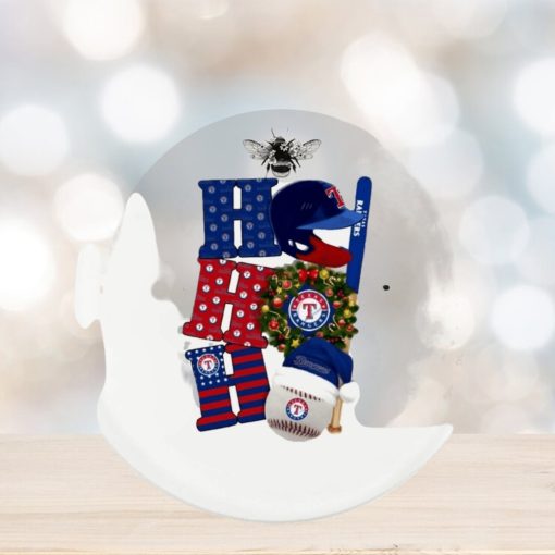 Texas Rangers ho ho ho helmet wreath logo santa ball Christmas ornament