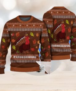 Thank Giving Leaf Turkey Chicken Pattern Ugly Xmas Sweater