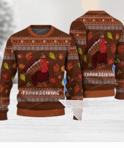 Thank Giving Leaf Turkey Chicken Pattern Ugly Xmas Sweater