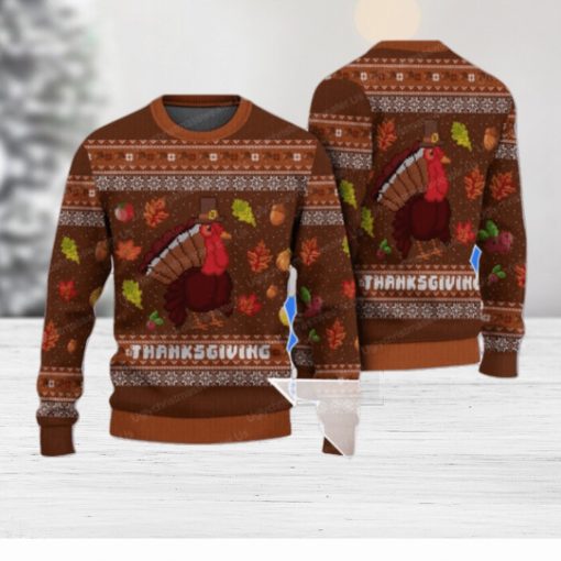 Thank Giving Leaf Turkey Chicken Pattern Ugly Xmas Sweater