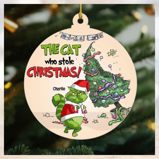 The Cat Who Stole Christmas, Personalized Naughty Cat Ornament, Gift For Christmas