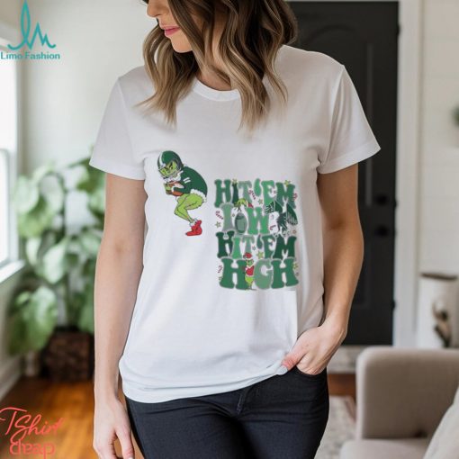 The Grinch Hit Em Low Hit Em High Philadelphia Eagles Christmas Shirt