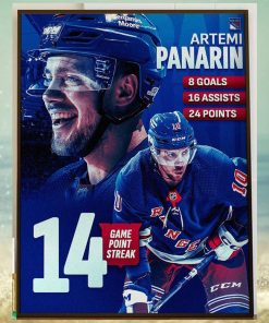 The New York Rangers Artemi Panarin 14 Game Point Streak In NHL Home Decor Poster Canvas