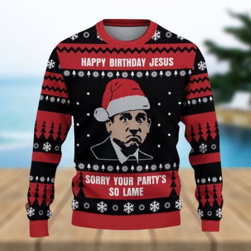 The Office Happy Birthday Jesus Sorry Your Party’s So Lame Ugly Christmas Sweater