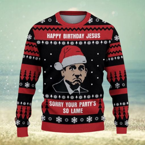 The Office Happy Birthday Jesus Sorry Your Party’s So Lame Ugly Christmas Sweater