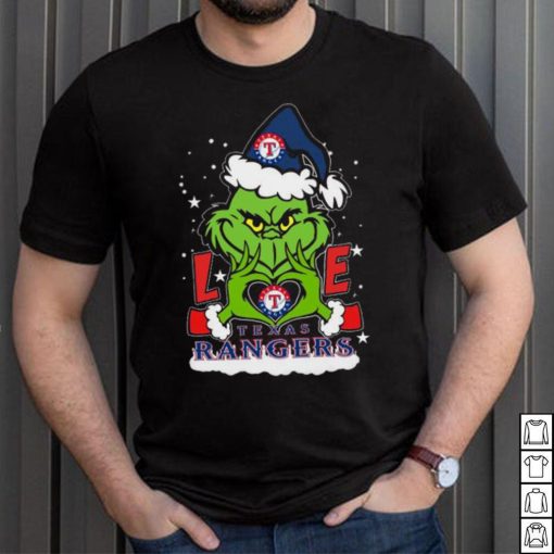 The grinch love heart Texas rangers football Christmas 2023 Shirt