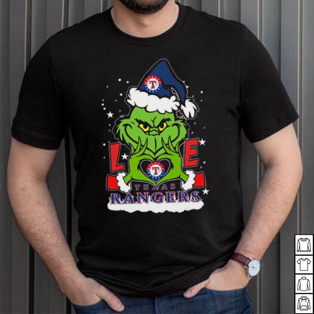 The grinch love heart Texas rangers football Christmas 2023 Shirt The grinch love heart Texas rangers football Christmas 2023 Shirt