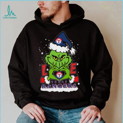 The grinch love heart Texas rangers football Christmas 2023 Shirt