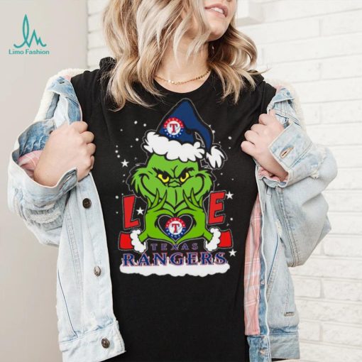 The grinch love heart Texas rangers football Christmas 2023 Shirt