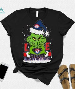 The grinch love heart Texas rangers football Christmas 2023 Shirt