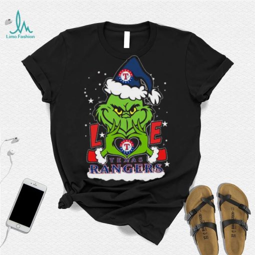 The grinch love heart Texas rangers football Christmas 2023 Shirt