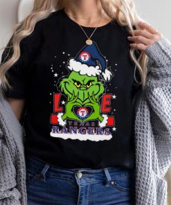 The grinch love heart Texas rangers football Christmas 2023 Shirt