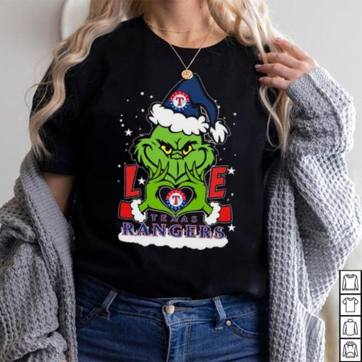 The grinch love heart Texas rangers football Christmas 2023 Shirt