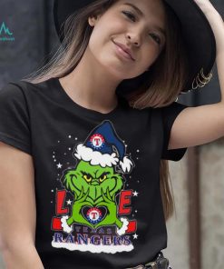 The grinch love heart Texas rangers football Christmas 2023 Shirt