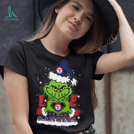 The grinch love heart Texas rangers football Christmas 2023 Shirt