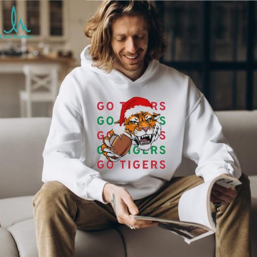 Tiger With A Football And Christmas Hat T shirt