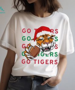 Tiger With A Football And Christmas Hat T shirt