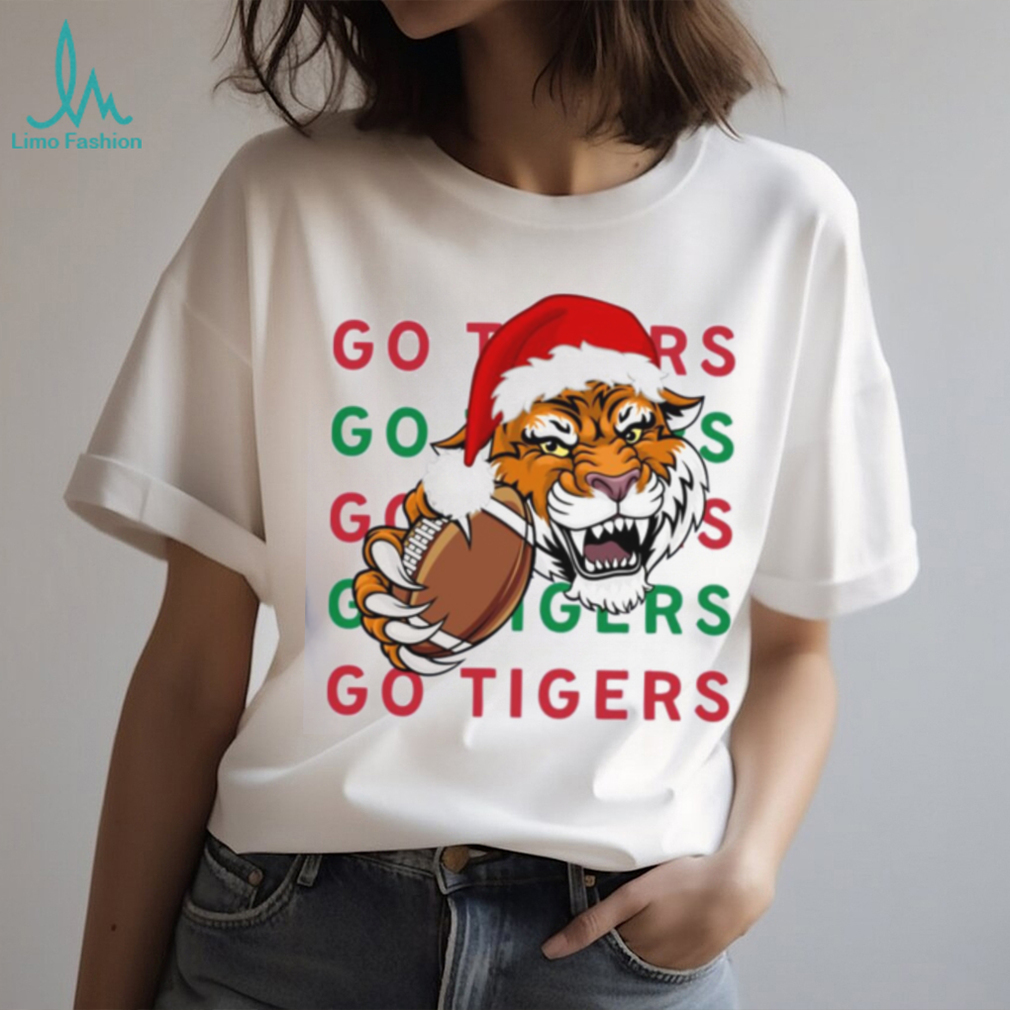 Tiger With A Football And Christmas Hat T shirt Tiger With A Football And Christmas Hat T shirt