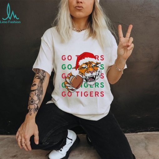 Tiger With A Football And Christmas Hat T shirt