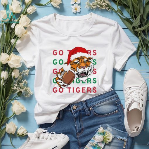 Tiger With A Football And Christmas Hat T shirt