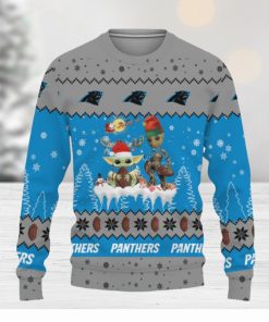 Tis The Season Christmas 2023 Baby Yoda Groot Cute Gift Football American Carolina Panthers Knitted Christmas Sweater