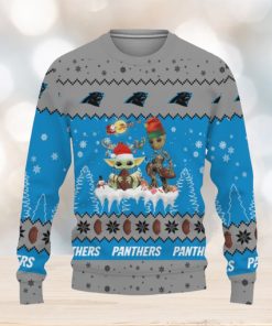 Tis The Season Christmas 2023 Baby Yoda Groot Cute Gift Football American Carolina Panthers Knitted Christmas Sweater