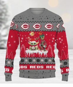 Tis The Season Christmas 2023 Baby Yoda Groot Cute Gift Football American Cincinnati Reds Knitted Xmas 3D Sweater