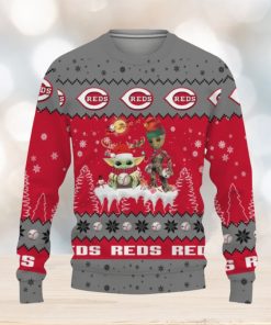 Tis The Season Christmas 2023 Baby Yoda Groot Cute Gift Football American Cincinnati Reds Knitted Xmas 3D Sweater