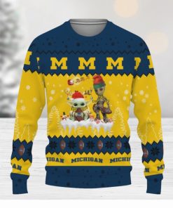 Tis The Season Christmas 2023 Baby Yoda Groot Cute Gift Football American Michigan Wolverines Knitted Christmas Sweater