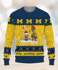 Tis The Season Christmas 2023 Baby Yoda Groot Cute Gift Football American Michigan Wolverines Knitted Christmas Sweater