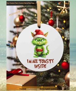 Toasty Grinch Cat Christmas Bauble, Funny Grinch Christmas Tree Decorations