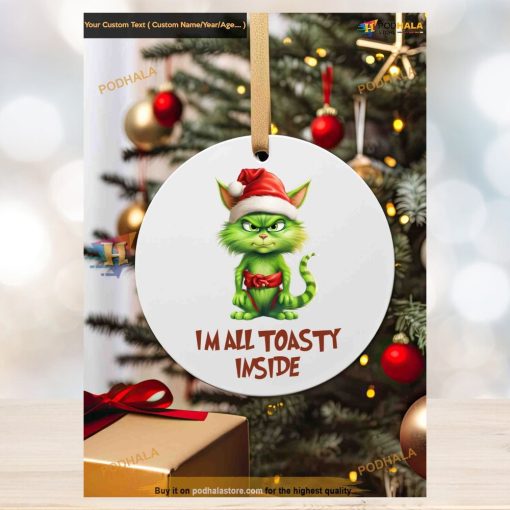 Toasty Grinch Cat Christmas Bauble, Funny Grinch Christmas Tree Decorations