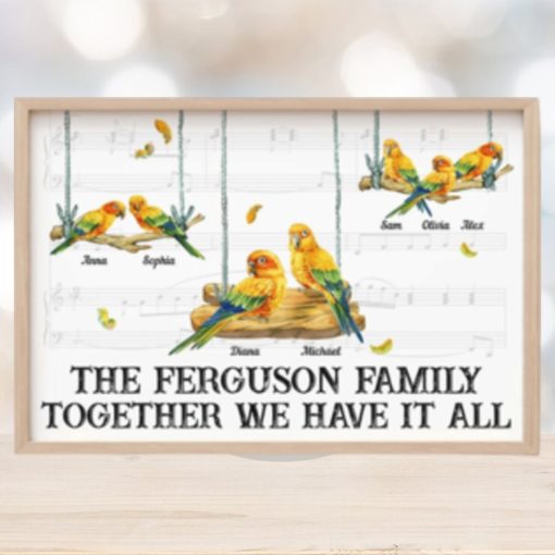 Together We Have It All, Parrot Bird Family Personalized Canvas Poster, Gift For Family