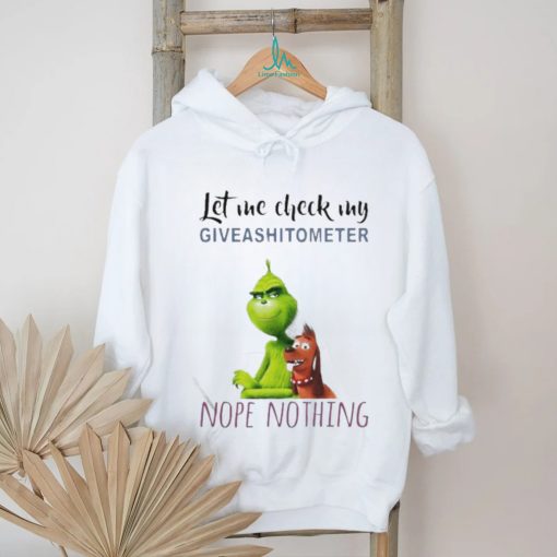 Top The Grinch And Max Let Me Check My Giveashitometer Nope Nothing T Shirt