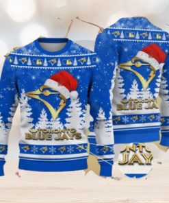 Toronto Blue Jays Logo Golden Fans Santa Hat Tree Ugly Christmas Sweater