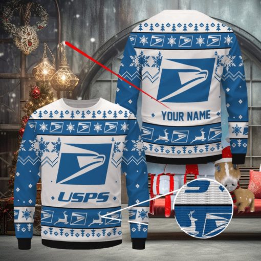 USPS Ugly Christmas Sweater 3D Xmas Gift Ideas For Fans Custom Name