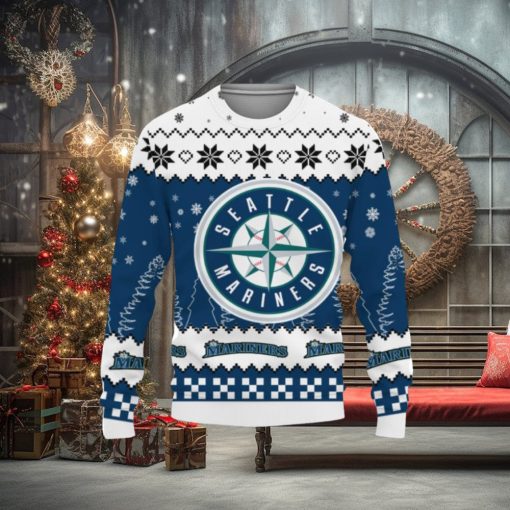 Ugly Christmas Sweater Snow Team Logo Seattle Mariners Unisex Gifts For Fan