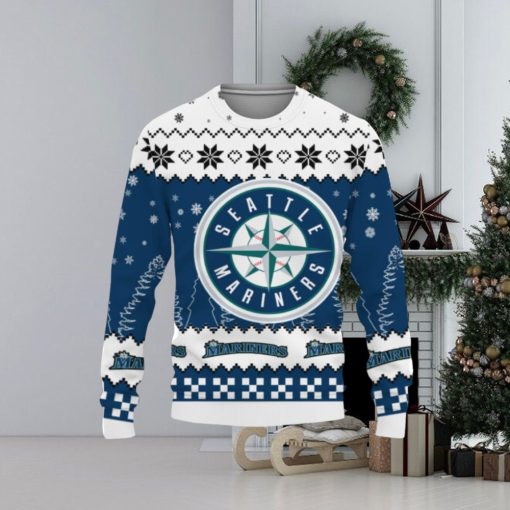 Ugly Christmas Sweater Snow Team Logo Seattle Mariners Unisex Gifts For Fan