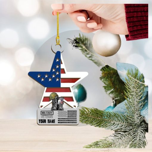 Us Veteran Personalized 2 Layer Wood Ornament