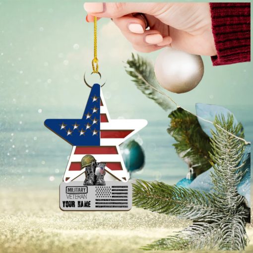 Us Veteran Personalized 2 Layer Wood Ornament